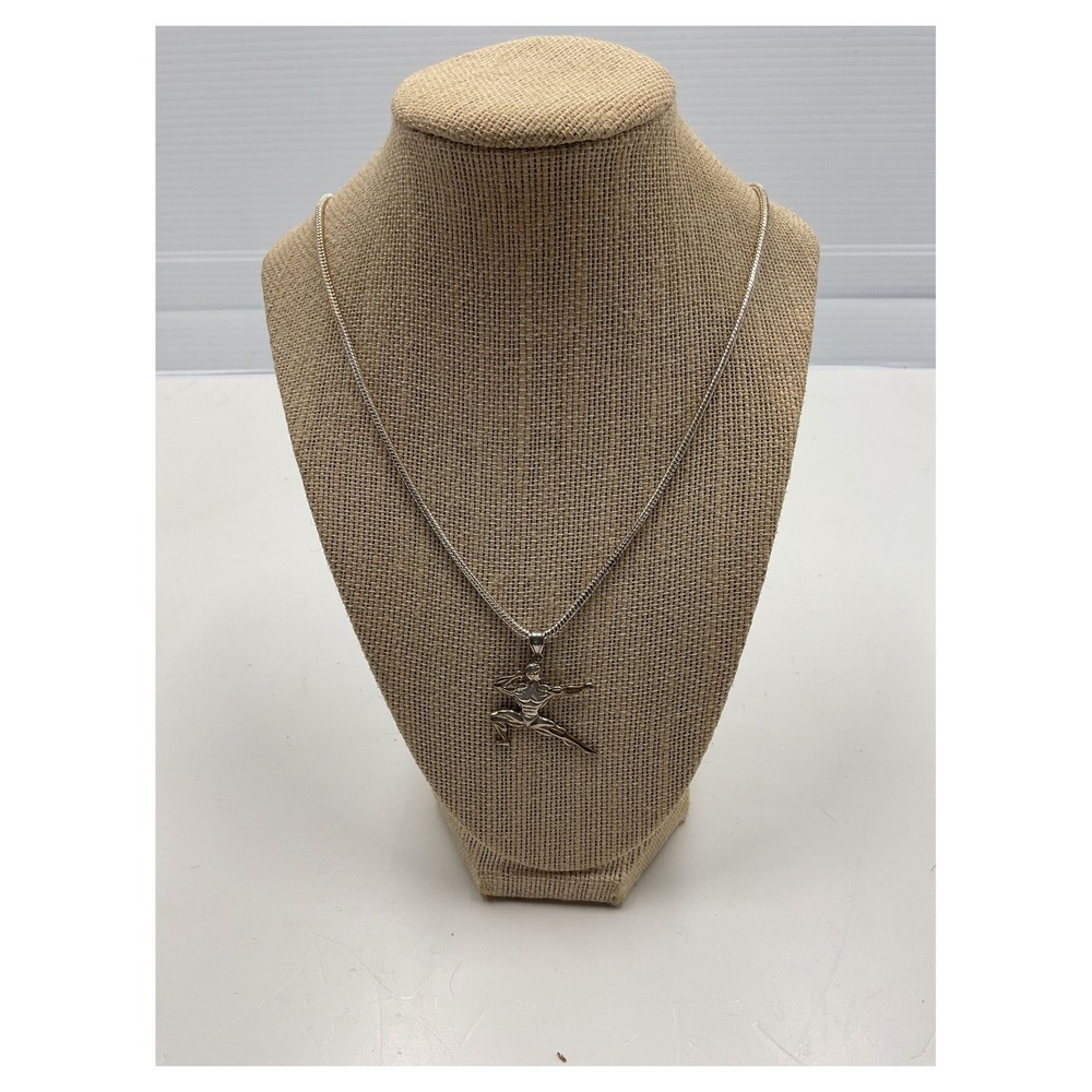 Vintage Silver Tone Bodybuilder Pendant Necklace 20" Chain‎